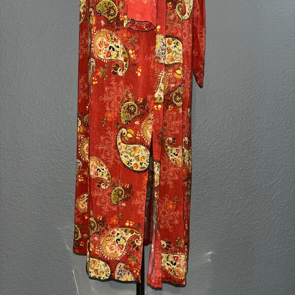JOHNNY WAS PAISLEY PRINT DRESS STRETCH KNIT PULL OVER LONG SLEEVES SIDE SLITS -L - Picture 9 of 16